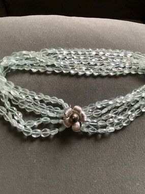 Aquamarine,White Gold and Black Pearl Choker Necklace.